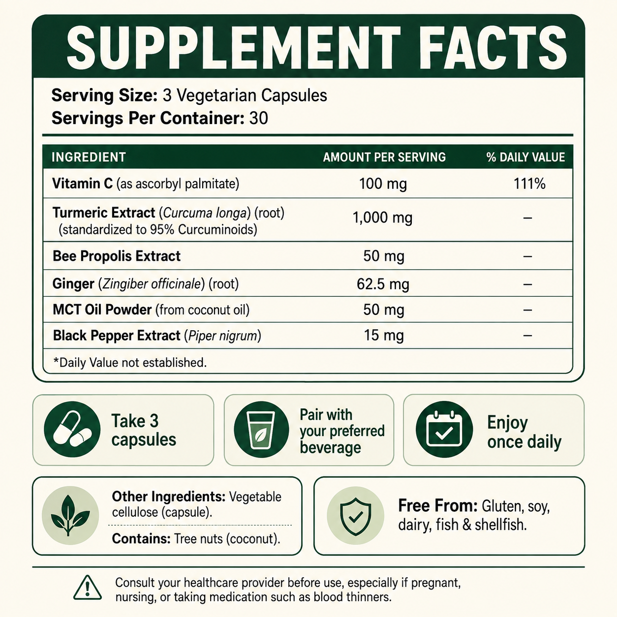 Pure Curcumin Turmeric Capsules (1,000mg)
